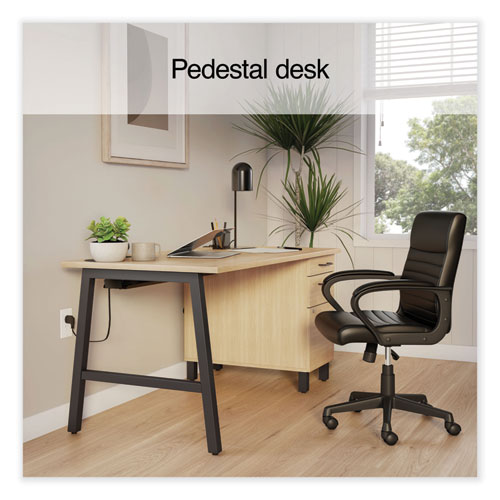 Image of Union & Scale™ Essentials Single-Pedestal Writing Desk With Integrated Power Management, 59.8" X 29.9" X 29.7", Natural Wood/Black