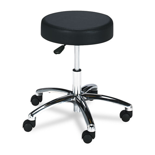 Image of Pneumatic Lab Stool, Backless, Supports Up to 250 lb, 17" to 22" Seat Height, Black Seat, Chrome Base