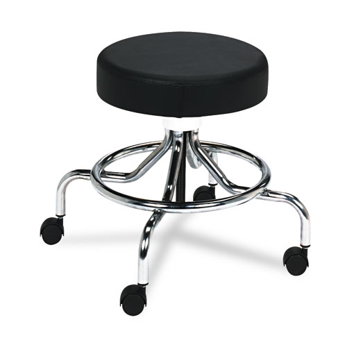 Image of Safco® Screw Lift Stool With Low Base, Supports Up To 250 Lb, 25" Seat Height, Black Seat, Chrome Base, Ships In 1-3 Business Days
