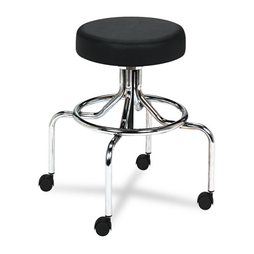 Screw Lift Stool with High Base, Supports Up to 250 lb, 33" Seat Height, Black Seat, Chrome Base, Ships in 1-3 Business Days