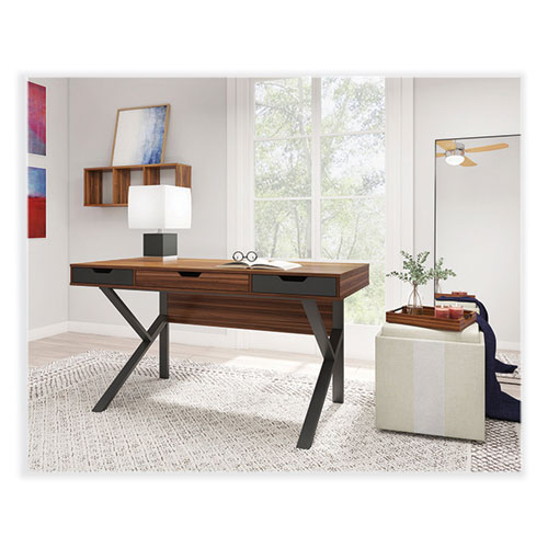 Stirling Table Desk, 59.75" x 23.75" x 31", Natural Walnut/Charcoal Gray