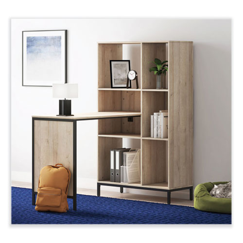 Image of Whalen® Turing Home Office Workstation With Integrated Bookcase And Power Center, 48.3" X 31.75" X 55.25", Desert Ash/Black