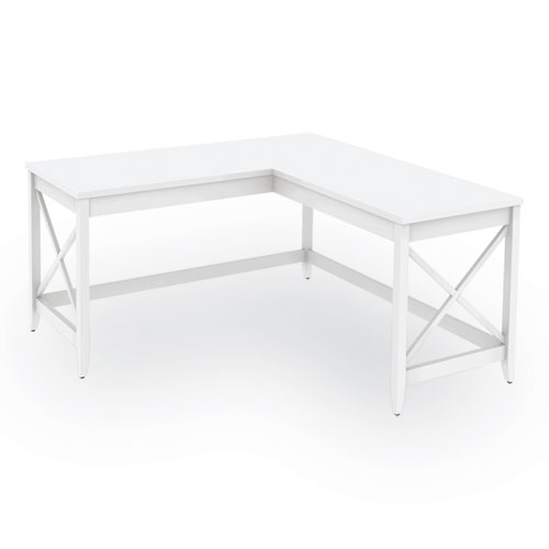L-Shaped Farmhouse Desk, 58.27" x 58.27" x 29.53", White
