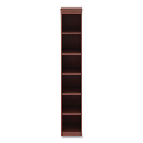 Alera Valencia Series Narrow Profile Bookcase, Six-Shelf, 11.81w x 11.81d x 71.73h, Medium Cherry