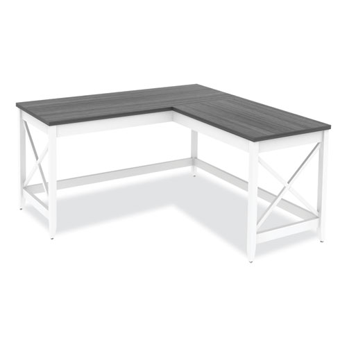 L-Shaped Farmhouse Desk, 58.27" x 58.27" x 29.53", Gray/White