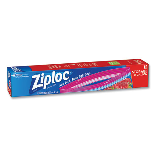 Image of Ziploc® Double Zipper Storage Bags, 8 Qt, 13" X 15", Clear, 12/Box