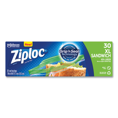 Image of Ziploc® Sandwich Seal Top Bags, 8" X 7", Clear, 30/Box