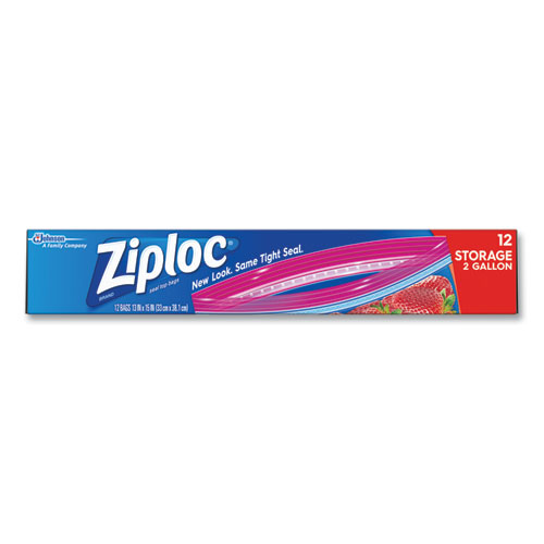 Ziploc® Double Zipper Storage Bags, 8 Qt, 13" X 15", Clear, 12/Box