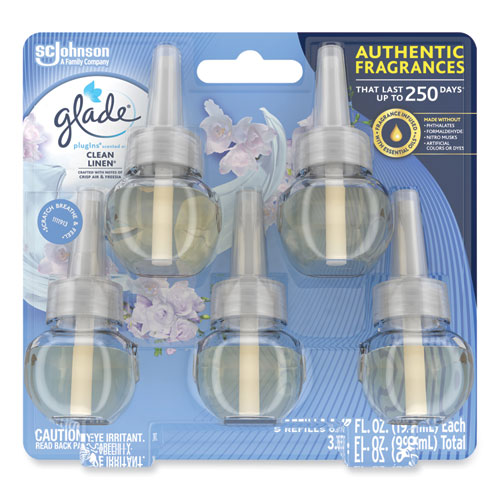 Glade PlugIns Scented Oil Refills, Clean Linen - 5 pack, 0.67 fl oz refills