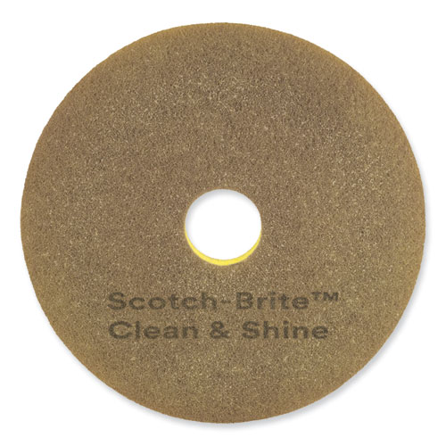 Clean and Shine Pad, 18" Diameter, Brown/Yellow, 5/Carton