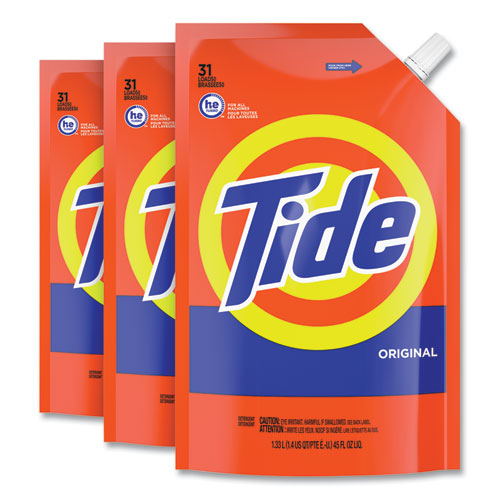 Image of Tide® Pouch He Liquid Laundry Detergent, Tide Original Scent, 35 Loads, 45 Oz, 3/Carton