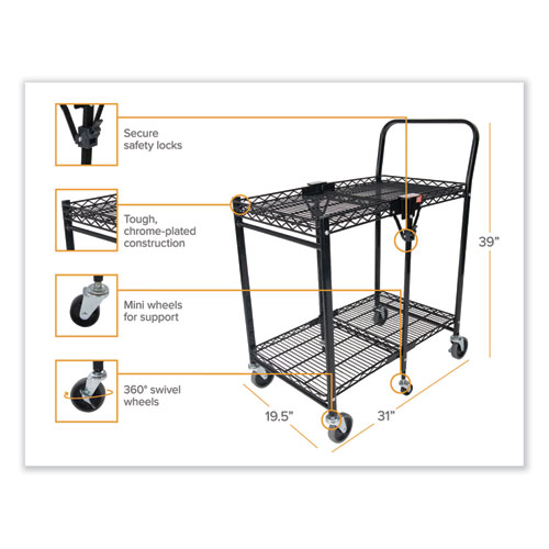 Image of Bostitch® Stowaway Folding Carts, Metal, 2 Shelves, 250 Lb Capacity, 29.63" X 37.25" X 18", Black