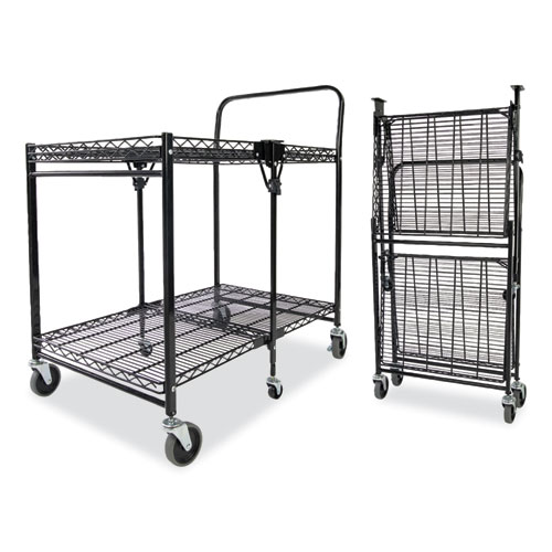 Stowaway Folding Carts, Metal, 2 Shelves, 250 lb Capacity, 35" x 37.25" x 22", Black