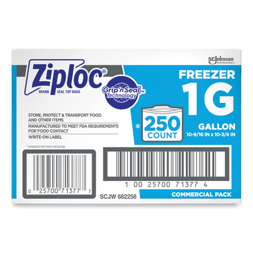 Image of Ziploc® Double Zipper Freezer Bags, 1 Gal, 2.7 Mil, 10.56" X 10.75", Clear, 250/Carton