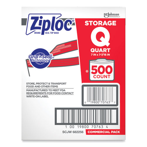 Image of Double Zipper Storage Bags, 1 qt, 1.75 mil, 7" x 7.75", Clear, 500/Box