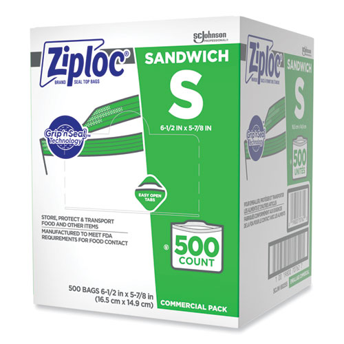 Image of Ziploc® Resealable Sandwich Bags, 1.2 Mil, 6.5" X 6", Clear, 500/Box