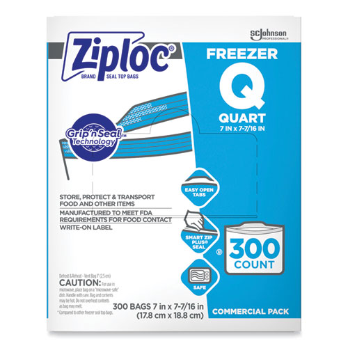 Ziploc® Double Zipper Freezer Bags, 1 Qt, 2.7 Mil, 7" X 7.75", Clear, 300/Carton