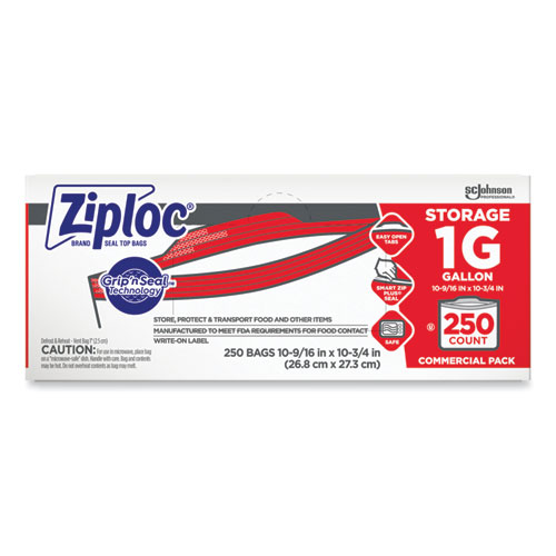 Ziploc® Double Zipper Storage Bags, 1 Gal, 1.75 Mil, 10.56" X 10.75", Clear, 250/Box