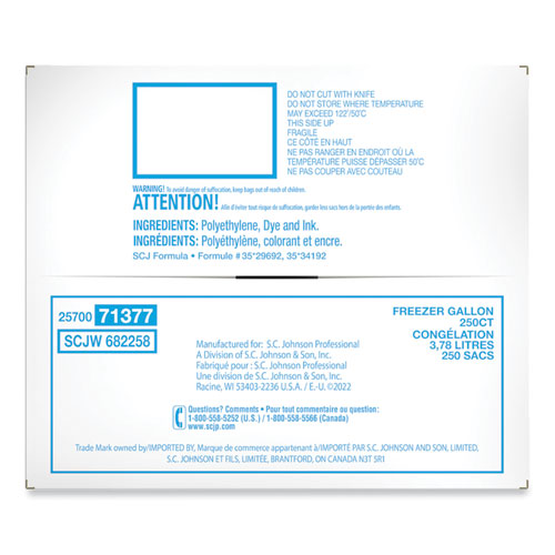 Image of Double Zipper Freezer Bags, 1 gal, 2.7 mil, 10.56" x 10.75", Clear, 250/Carton