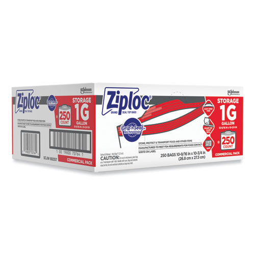 Image of Ziploc® Double Zipper Storage Bags, 1 Gal, 1.75 Mil, 10.56" X 10.75", Clear, 250/Box