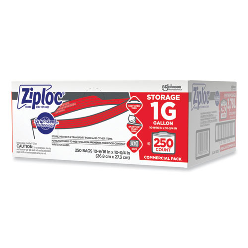 Image of Ziploc® Double Zipper Storage Bags, 1 Gal, 1.75 Mil, 10.56" X 10.75", Clear, 250/Box