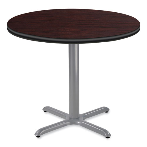 Cafe Table, 36" Diameter x 30h, Round Top/X-Base, Mahogany Top, Gray Base, Ships in 7-10 Business Days