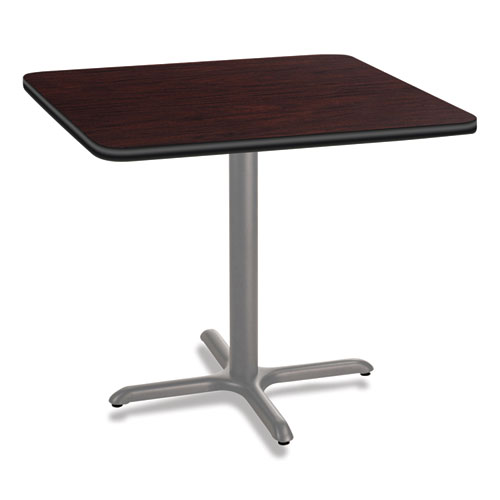 Cafe Table, 36w x 36d x 30h, Square Top/X-Base, Mahogany Top, Gray Base, Ships in 7-10 Business Days