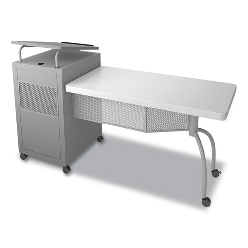 Image of Edupod Teacher's Desk and Lectern Combo, 24" x 68" x 45", Gray Hammer Tone, Ships in 1-3 Business Days