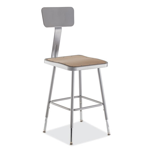6300 Series Height Adj HD Square Seat Steel Stool w/Back, Supports 500 lb, 18"-26" Seat Ht, Brown/Gray, Ships in 1-3 Bus Days