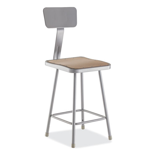 6300 Series HD Square Seat Stool w/Backrest, Supports 500 lb, 23.25" Seat Ht, Brown Seat,Gray Back/Base,Ships in 1-3 Bus Days