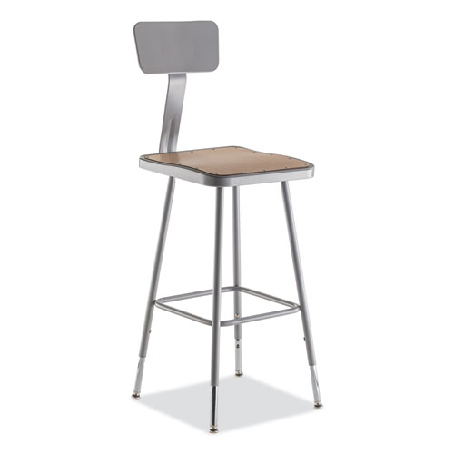 6300 Series Height Adj HD Square Seat Stool w/Back, Supports 500 lb, 23.75"-31.75" Seat Ht, Brown/Gray, Ships in 1-3 Bus Days