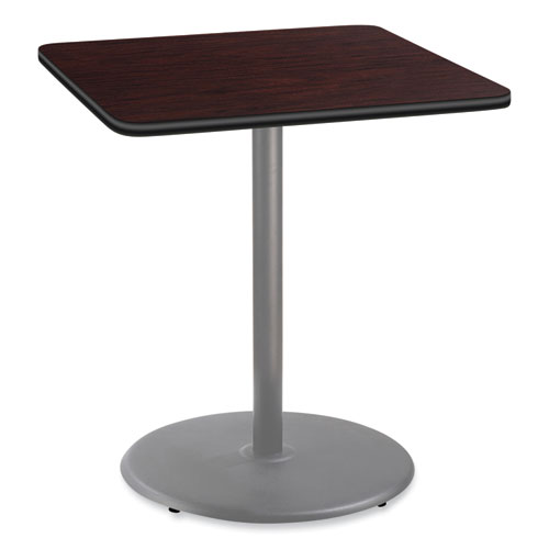 Cafe Table, 36w x 36d x 42h, Square Top/Round Base, Mahogany Top, Gray Base, Ships in 7-10 Business Days