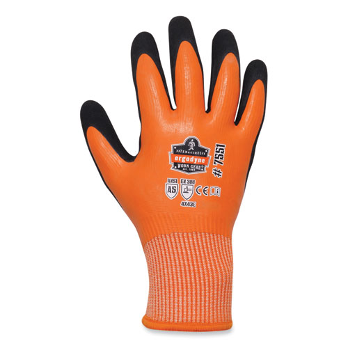 Ergodyne® Proflex 7551 Ansi A5 Coated Waterproof Cr Gloves, Small, Orange, Pair, Ships In 1-3 Business Days