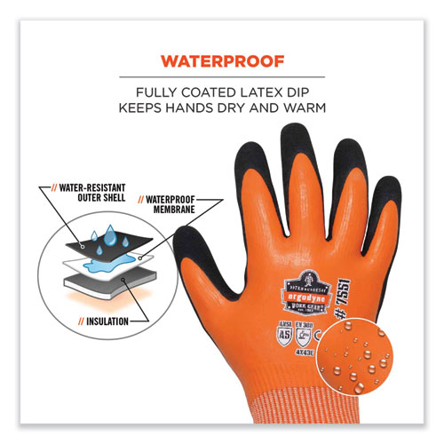 ProFlex 7551 ANSI A5 Coated Waterproof CR Gloves, Small, Orange, Pair, Ships in 1-3 Business Days
