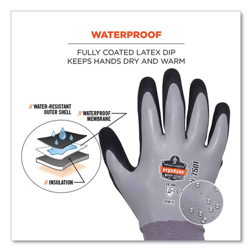 ProFlex 7501 Coated Waterproof Winter Gloves, Gray, Small, Pair, Ships in 1-3 Business Days