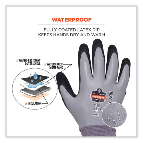 ProFlex 7501-CASE Coated Waterproof Winter Gloves, Gray, Large, 144 Pairs/Carton, Ships in 1-3 Business Days