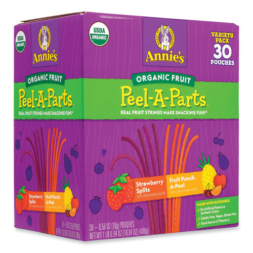 Organic Fruit Peel-A-Parts Fruit Strings Variety Pack, 0.56 oz Pouch, 30 Pouches/Pack, Ships in 1-3 Business Days
