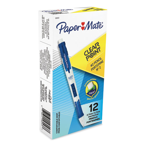 Paper Mate® Clear Point Mechanical Pencil, 0.7 Mm, Hb (#2.5), Black Lead, Blue Barrel