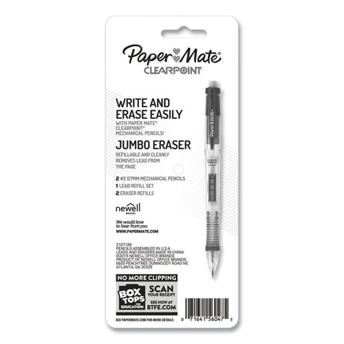 Clear Point Mechanical Pencils with Tube of Lead/Erasers, 0.7 mm, HB (#2), Black Lead, Randomly Assorted Barrel Colors, 2/PK