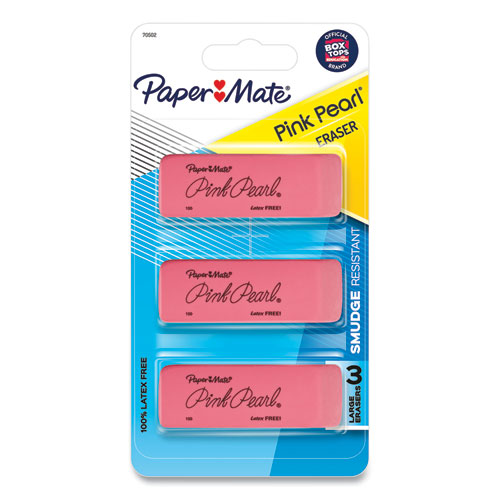 Pink Pearl Eraser, For Pencil Marks, Rectangular Block, Medium, Pink, 3 ...