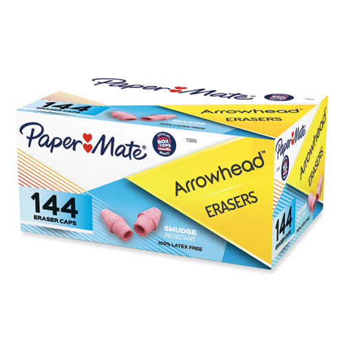 Paper Mate® Arrowhead Eraser Caps, For Pencil Marks, Pink, 144/Box
