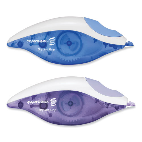 Image of Paper Mate® Liquid Paper® Dryline Grip Correction Tape, Blue/Purple Applicators, 0.2" X 335",  2/Pack