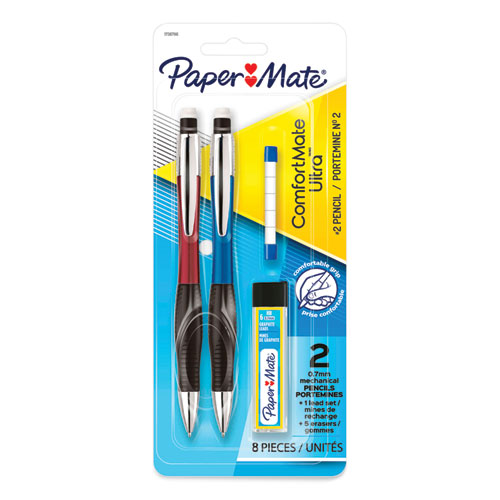 Paper Mate® Comfortmate Ultra Pencil Starter Set, 0.7 Mm, Hb (#2.5), Black Lead, Assorted Barrel Colors, 2/Pack