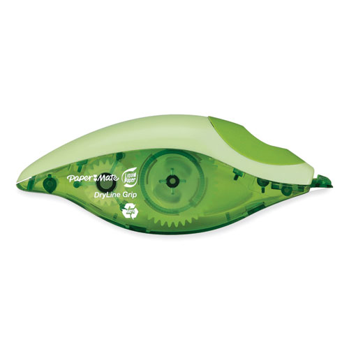 Image of Paper Mate® Liquid Paper® Dryline Grip Correction Tape, Recycled Dispenser, Green/White Applicator, 0.2" X 335", 2/Pack