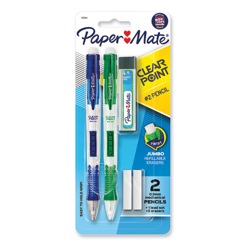Paper Mate® Clear Point Mechanical Pencil, 0.9 Mm, Hb (#2.5), Black Lead, Assorted Barrel Colors, 2/Pack