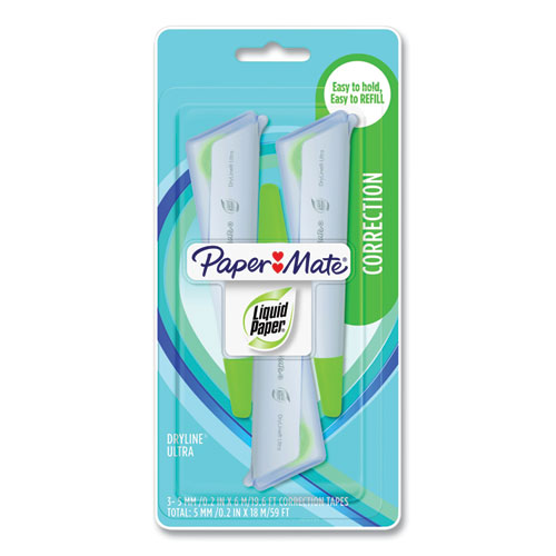 DryLine Ultra Correction Tape Pen, Refillable, Asst Color Applicators, 0.2" x 235", 3/Pack