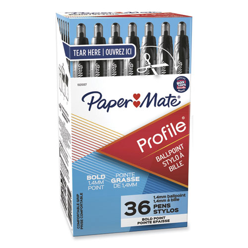 Paper Mate® Profile Ballpoint Pen Value Pack, Retractable, Bold 1.4 Mm, Black Ink, Smoke Barrel, 36/Box