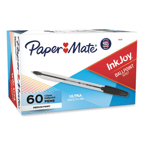Image of Paper Mate® Inkjoy 50St Ballpoint Pen, Stick, Medium 1 Mm, Black Ink, White/Black Barrel, 60/Pack