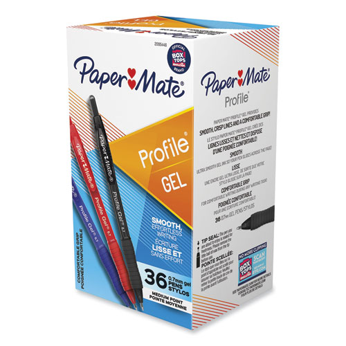 Paper Mate® Profile Gel Pen, Retractable, Bold 1 mm, Black Ink, Translucent Black Barrel, Dozen