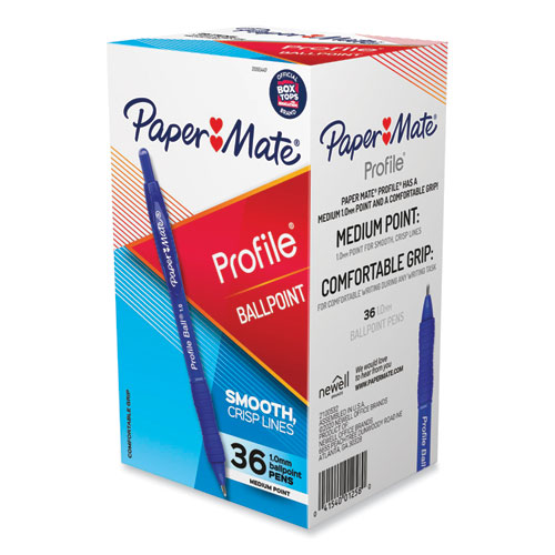 Paper Mate® Profile Ballpoint Pen, Retractable, Medium 1 mm, Blue Ink, Translucent Blue Barrel, 36/Pack